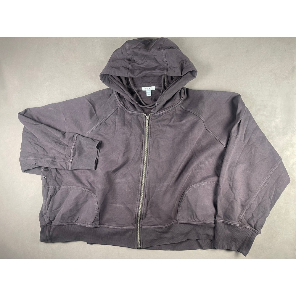 FLX Kohl's Mens XXL Charcoal Gray Full Zip Cropped Hoodie Back Zip Pocket Fleece